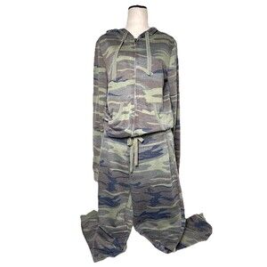 Z Supply Camo Jogger Hoodie Loungewear 2‎ Piece Set Women Size Medium Athleisure